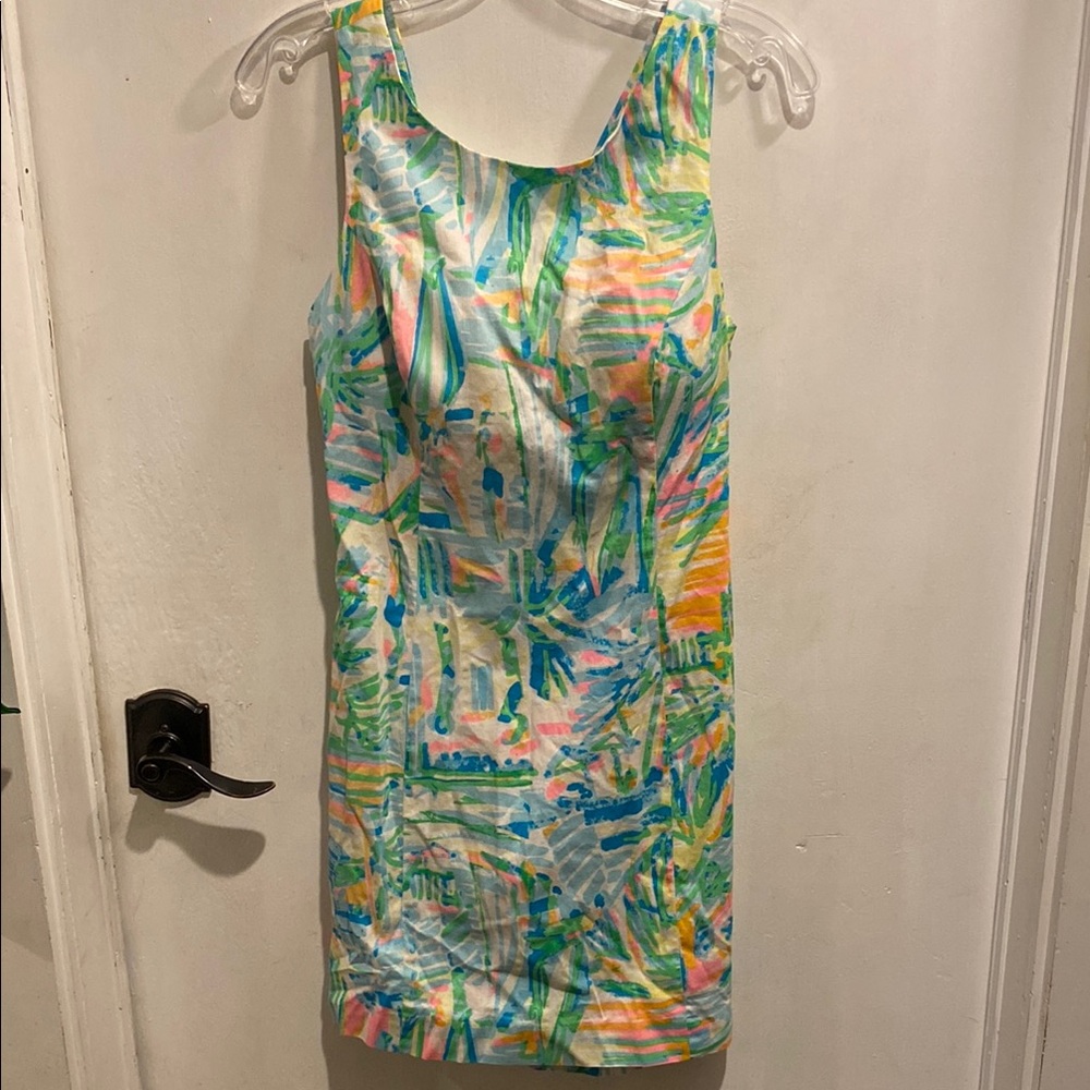 Lilly Pulitzer Blue and Yellow knot back Sheath Dress